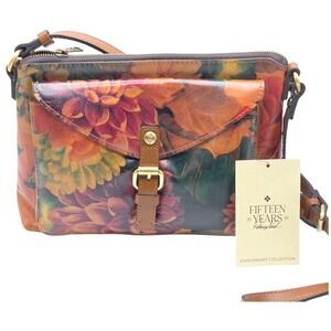 Patricia Nash Avellino Leather Crossbody Bag Tan Multi Print 15th Anniversary